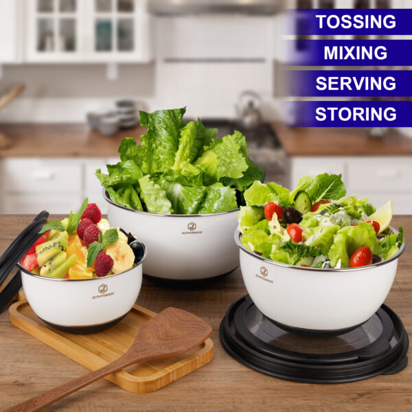 Stainless Steel Mixing Bowls Set with Airtight Lids, Salad Bowls for Kitchen Space Saving Storage, Great for Cooking, Baking, Prepping, Size 1.5, 3, 5 QT - Image 2